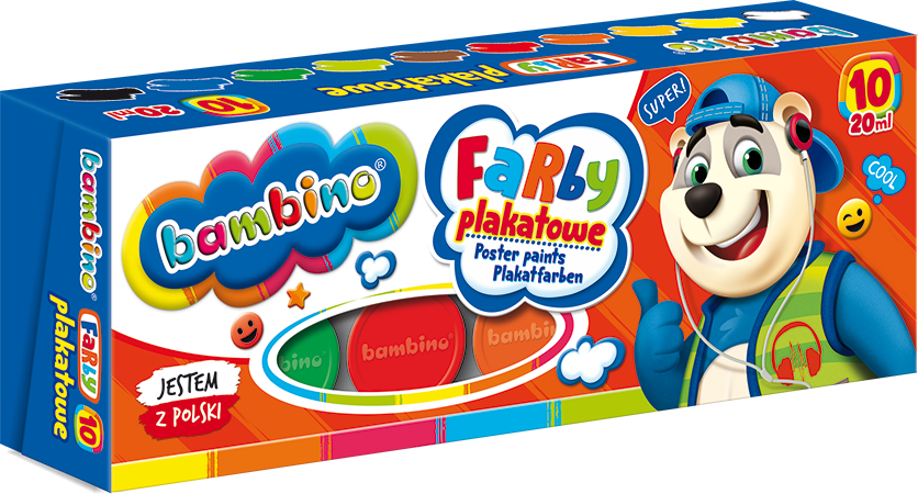 Farby plakatowe 10 kolorów 20ml Bambino
